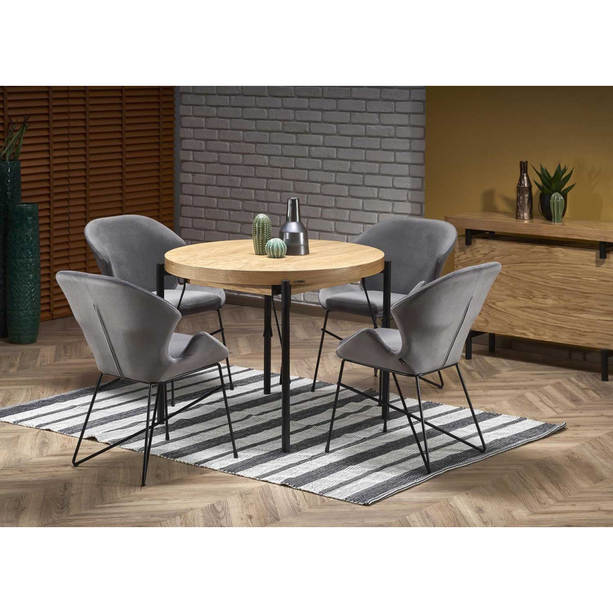 Table de repas ronde extensible 300 cm couleur chêne naturel