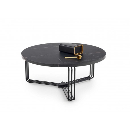 Table basse ronde effet marbre noir