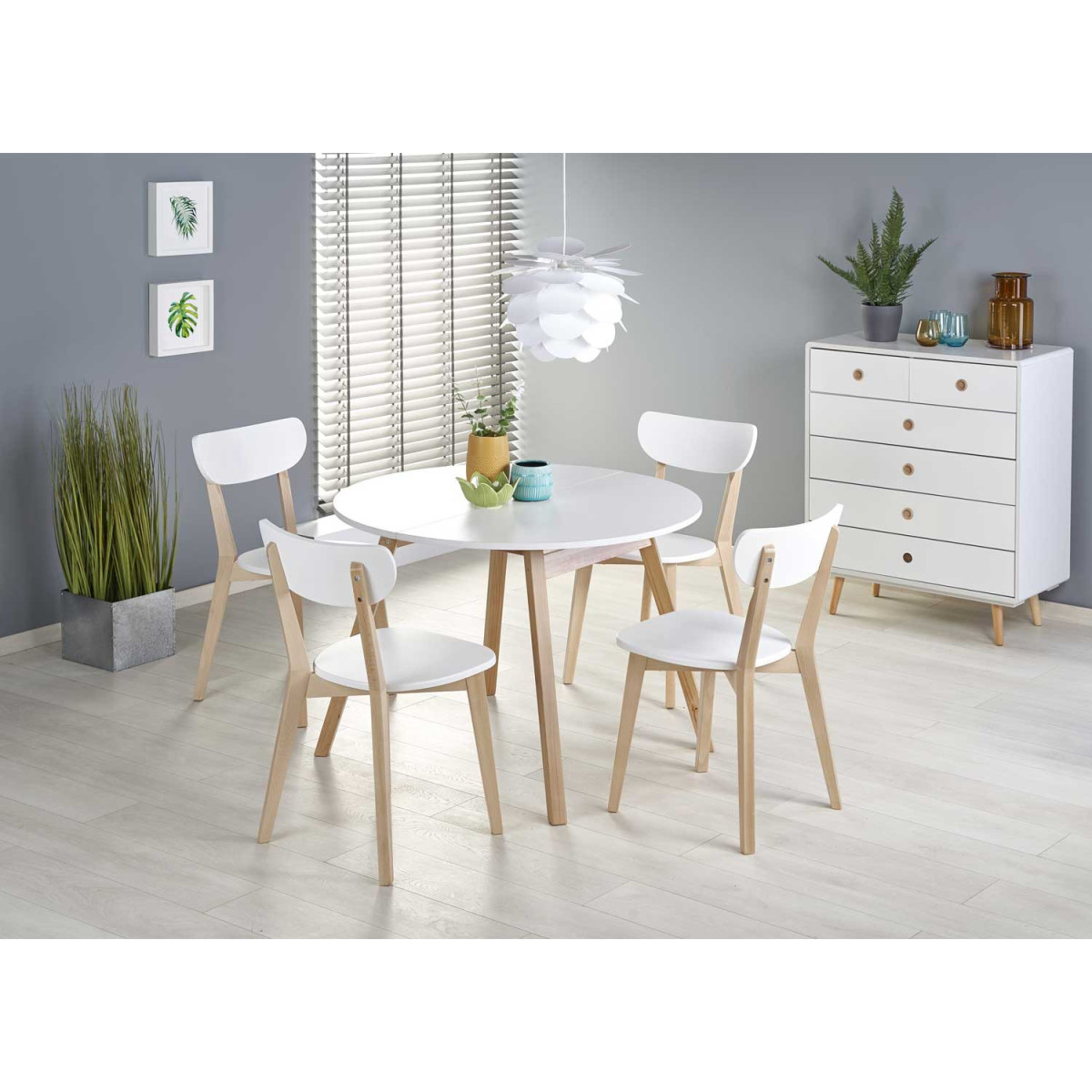 Table à manger extensible scandinave blanc et bois 102-142 cm