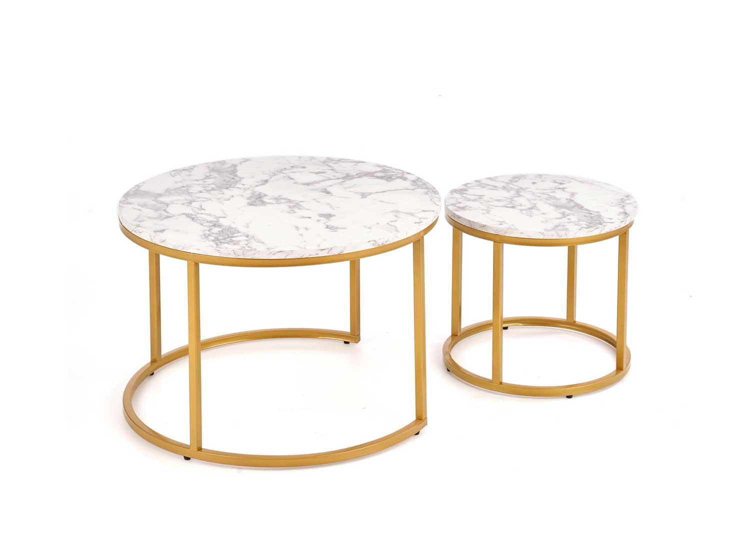 Table basse gigogne ronde effet marbre et doré - Cbc-Meubles
