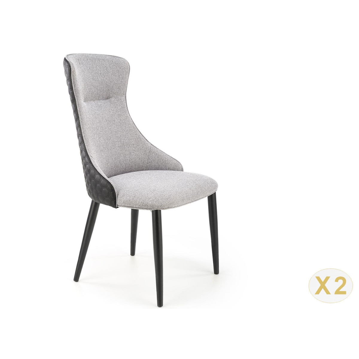 Lot de 2 chaises rembourrées tissu gris et simili noir