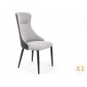 Lot de 2 chaises rembourrées tissu gris et simili noir