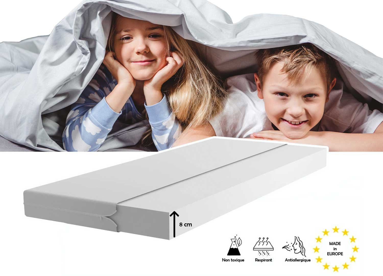 WFL GROUP Lit Enfant avec Matelas Lit Complet 70x140 80x160 80x180 Sommier  Tiroir Barrières pour Filles Garçons Lit Simple - Classique - 160x80 -  Blanc : : Cuisine et Maison