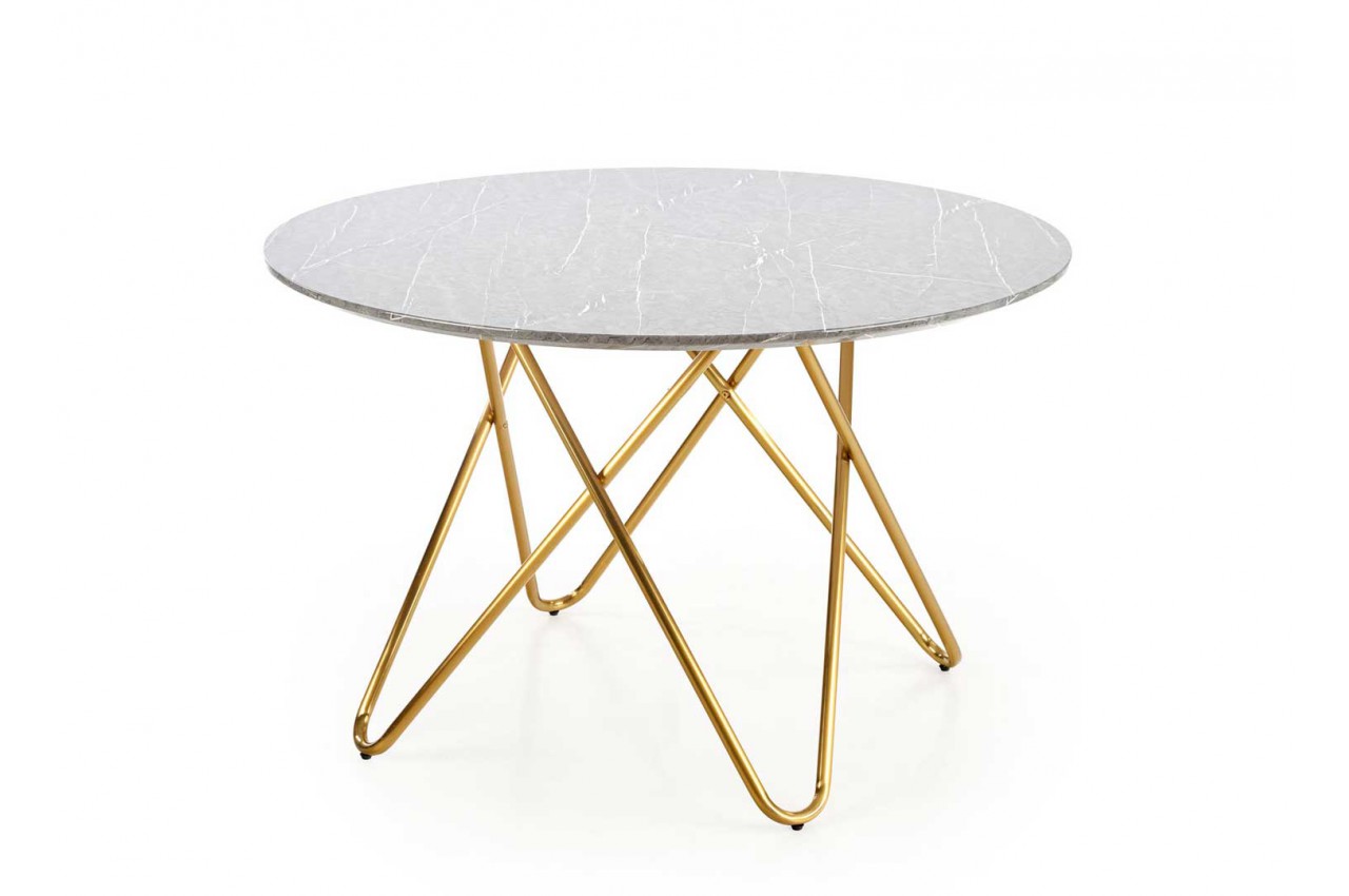 Table de salle à manger moderne effet marbre blanc et pied doré BOGOTA