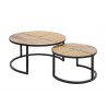 Lot de 2 tables basses rondes bois de manguier et rotin