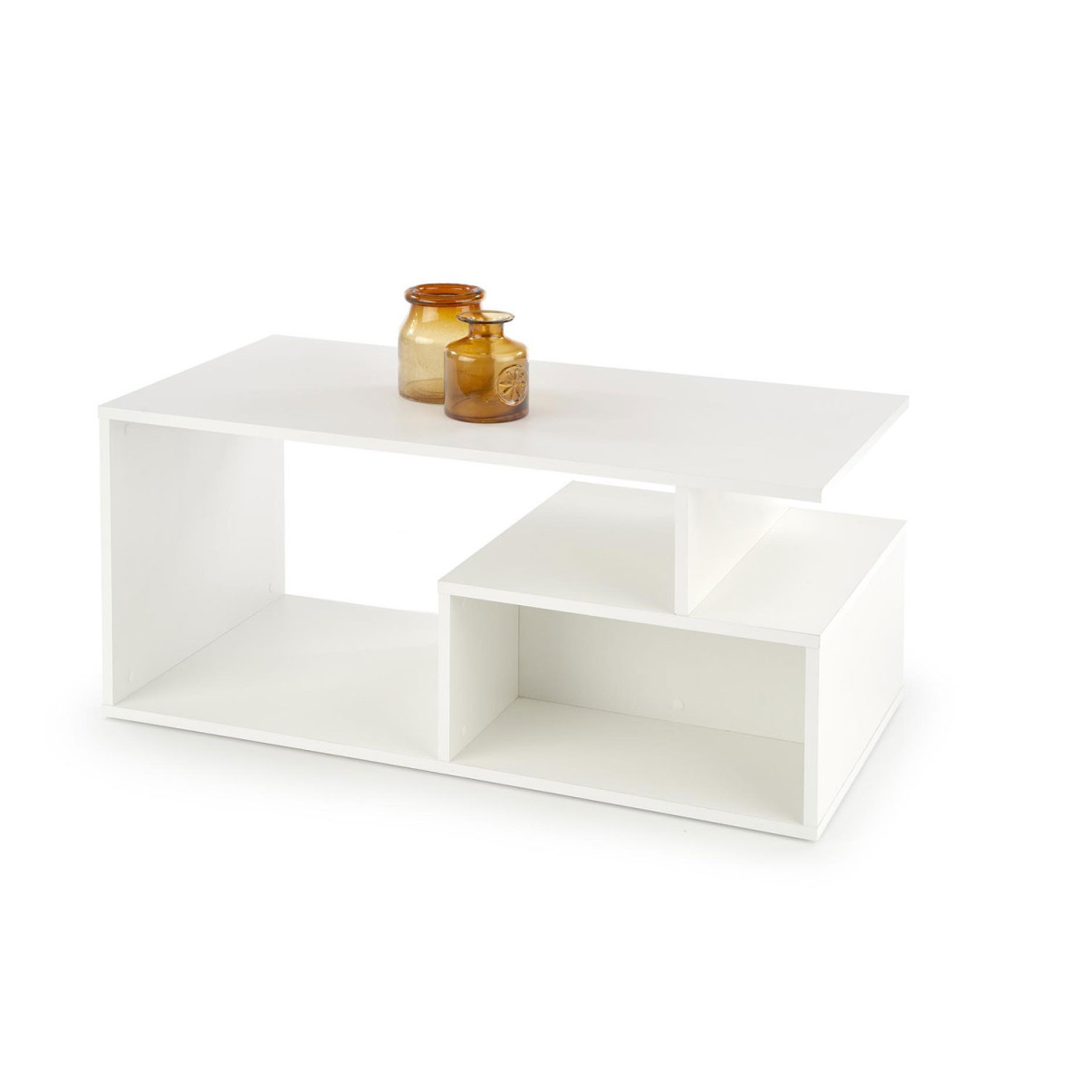 Table basse rectangulaire blanche avec niche de rangement