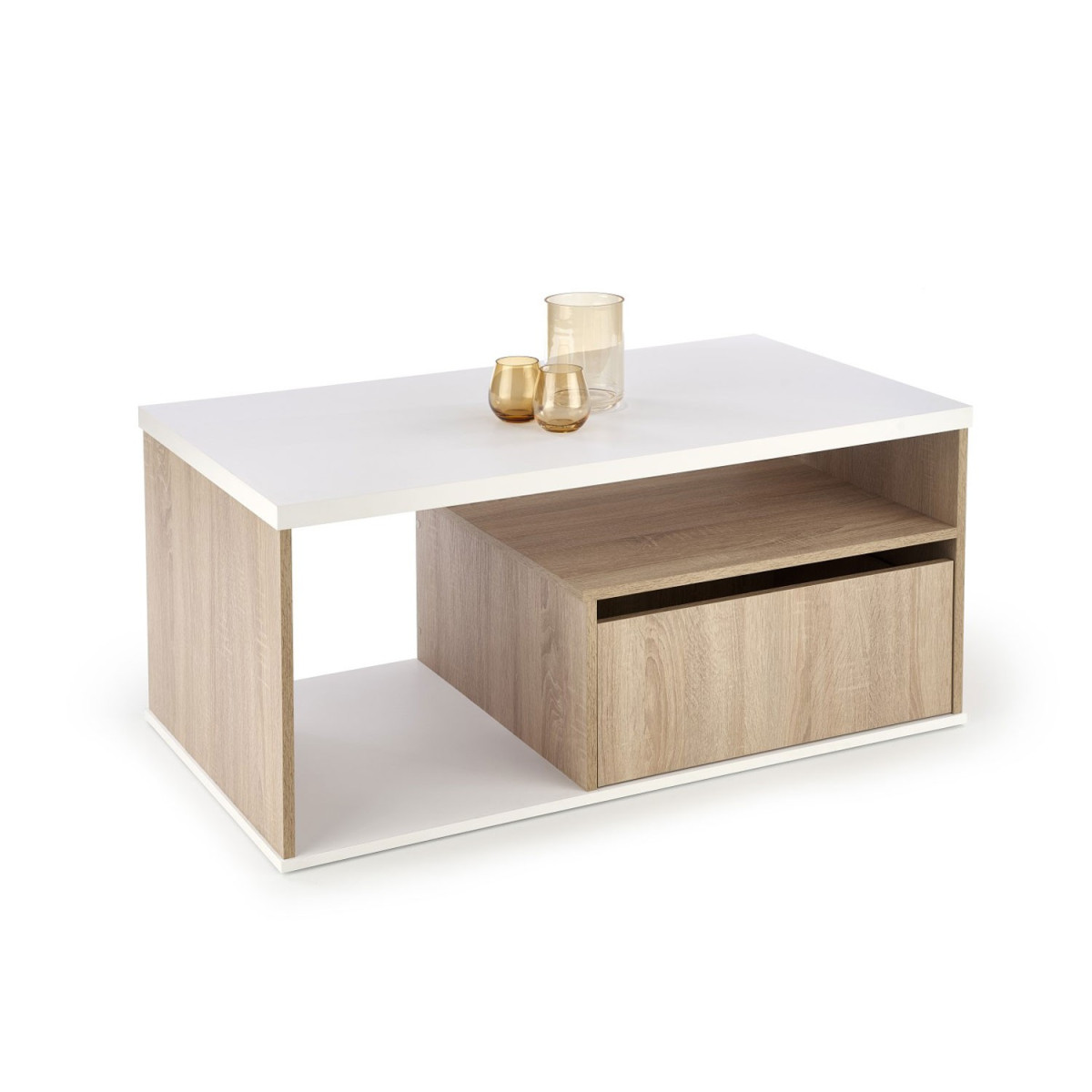 Table basse pas cher 110 cm chêne sonoma et blanc