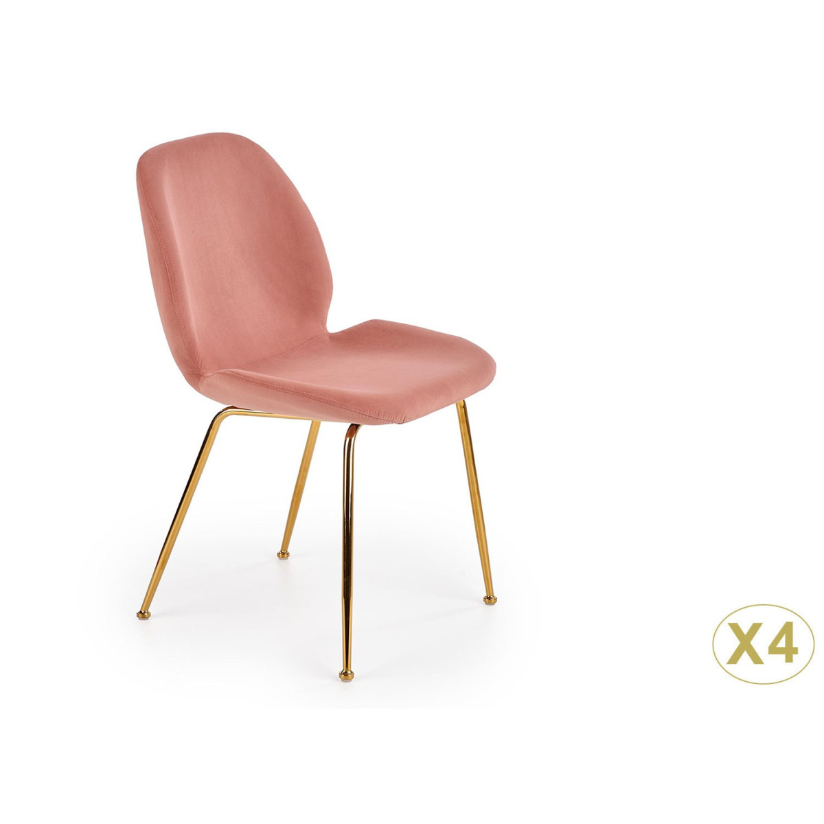 Lot de 4 chaises en tissu rose clair et pied doré