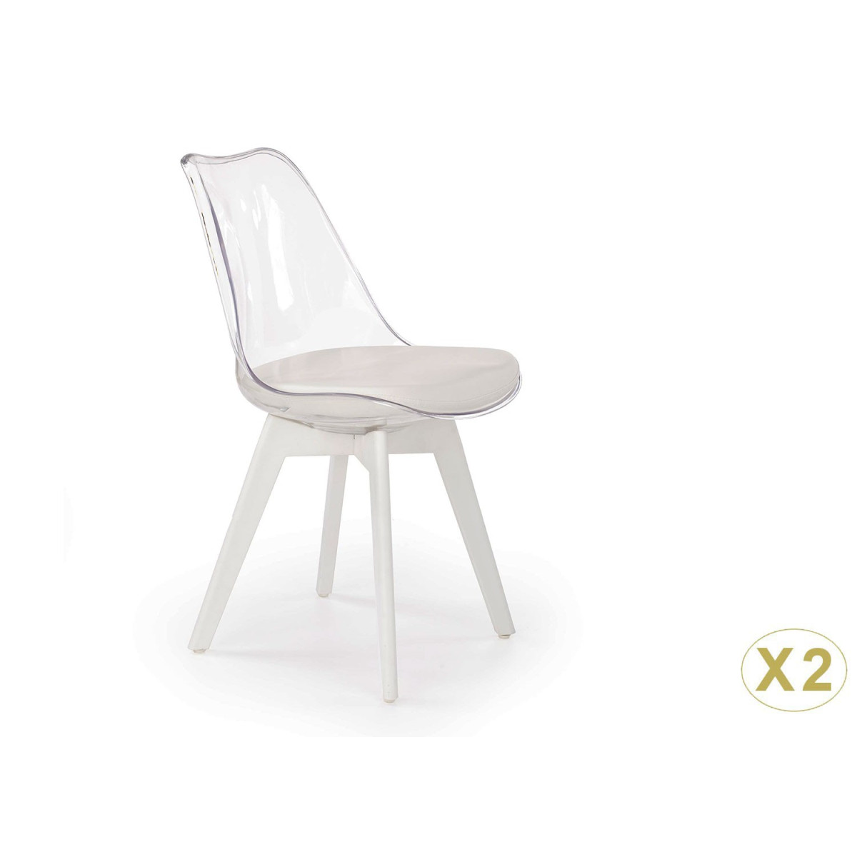 Lot de 2 chaises transparentes et simili cuir