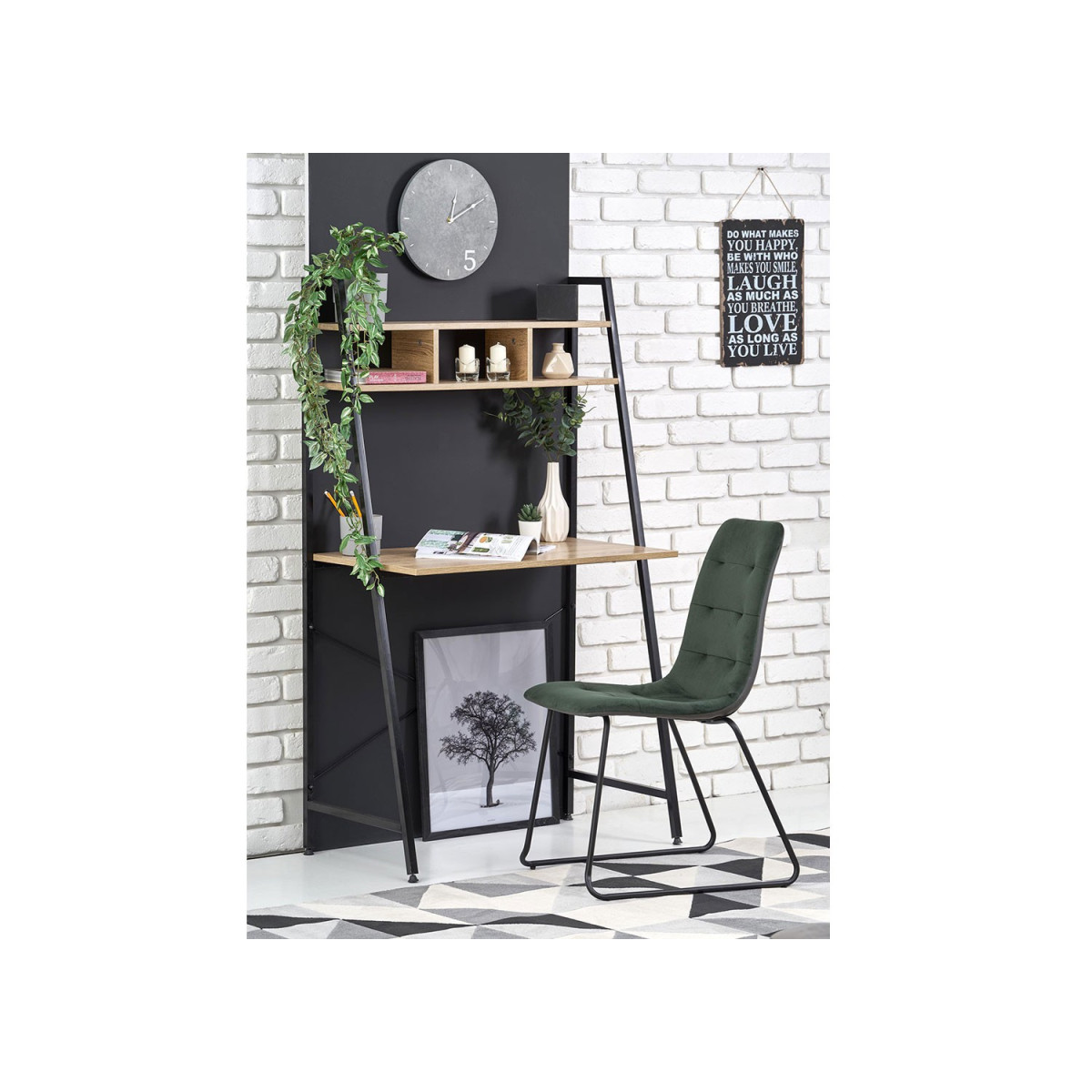 Bureau étagère noir 84 cm design style industriel