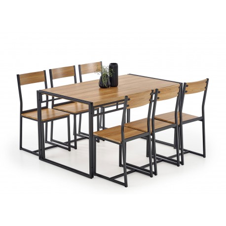 ENSEMBLE table repas + 6 chaises coloris marron foncé