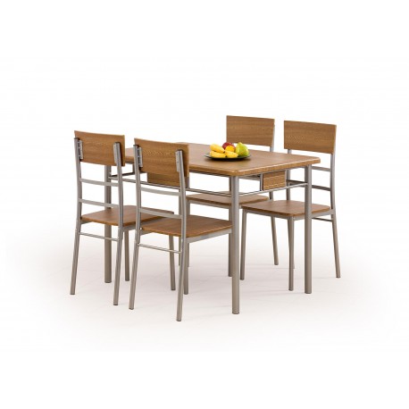 Ensemble table de repas 110 cm avec 4 chaises couleur noyer