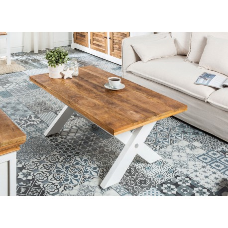 Table basse style campagne chic bois massif de manguier