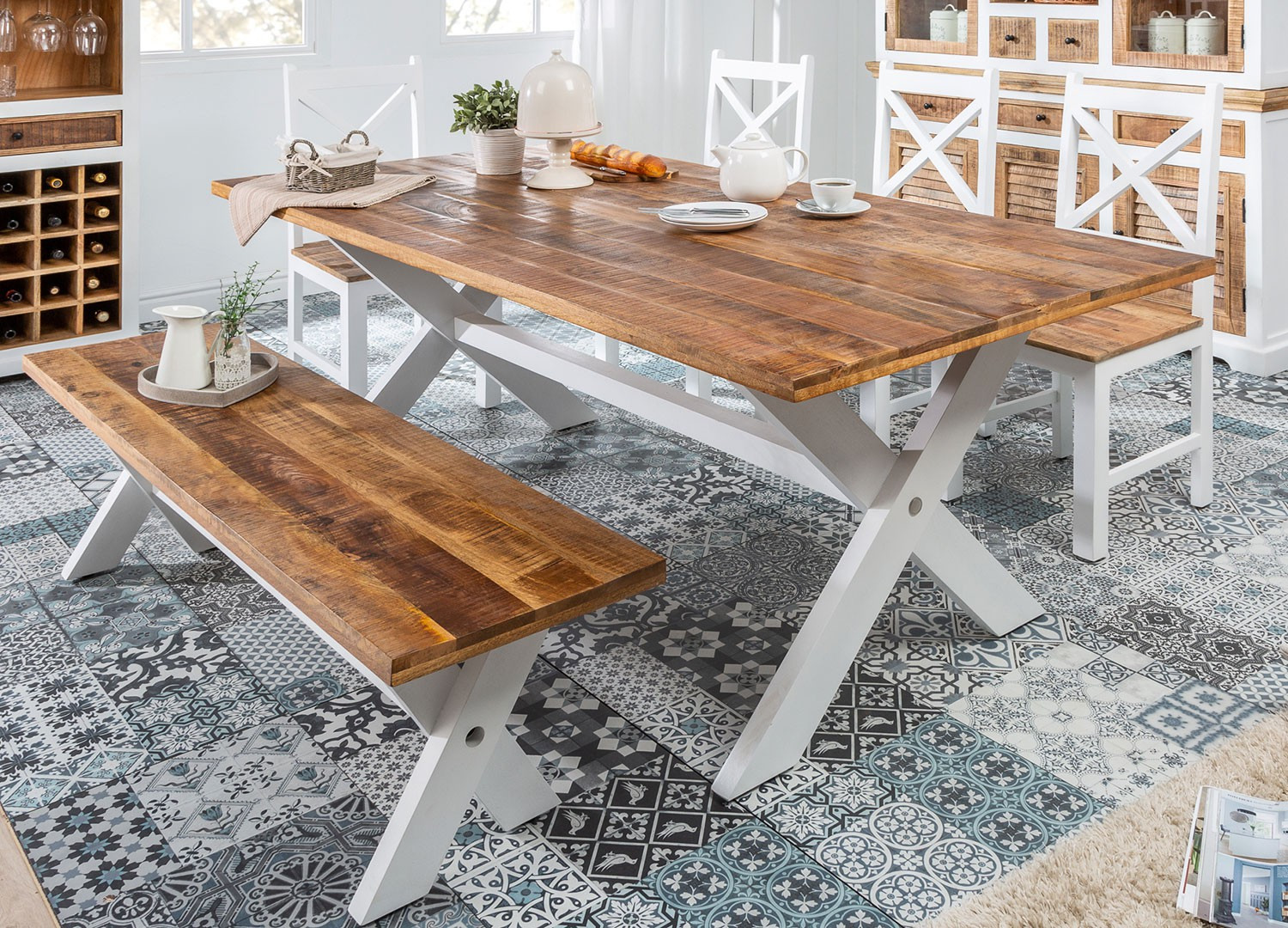 Table de salle à manger campagne chic en bois massif - Cbc-Meubles
