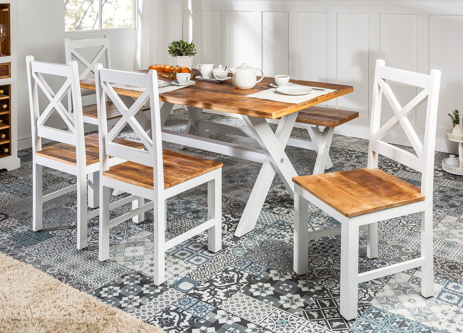 Table de salle à manger campagne chic en bois massif - Cbc-Meubles