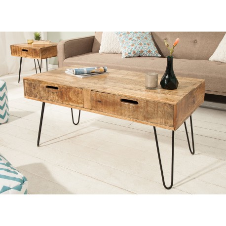 Table basse 1m bois massif de manguier & pied épingle