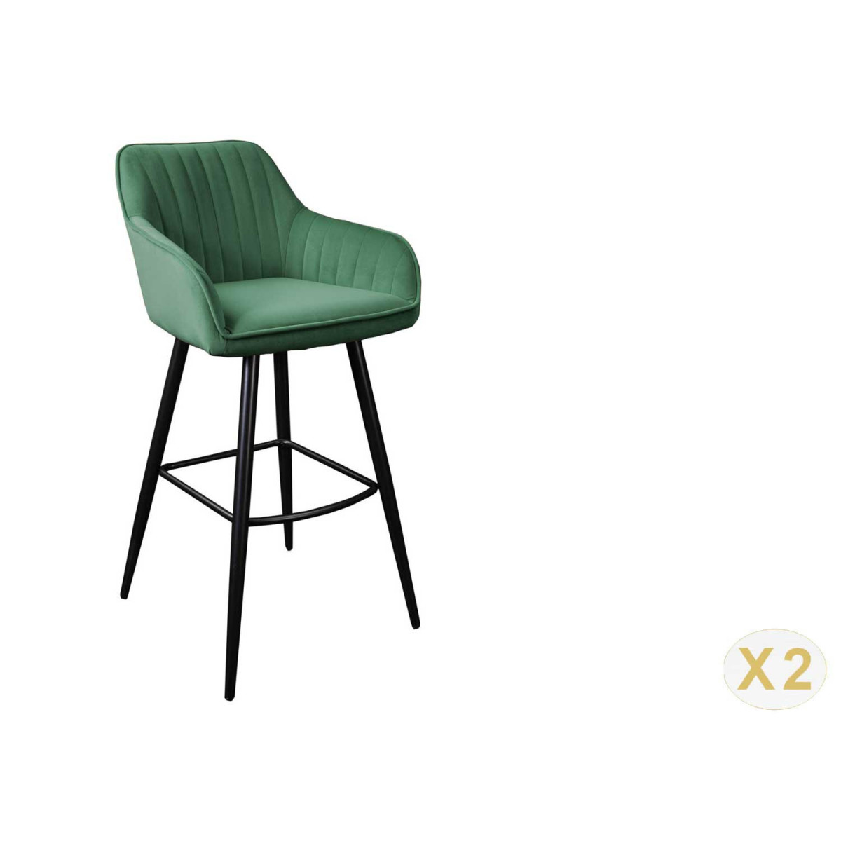 Lot de 2 chaises de bar velours vert émeraude