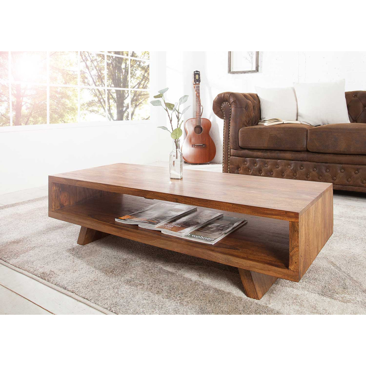 Table basse rétro 110 cm en bois de shesham