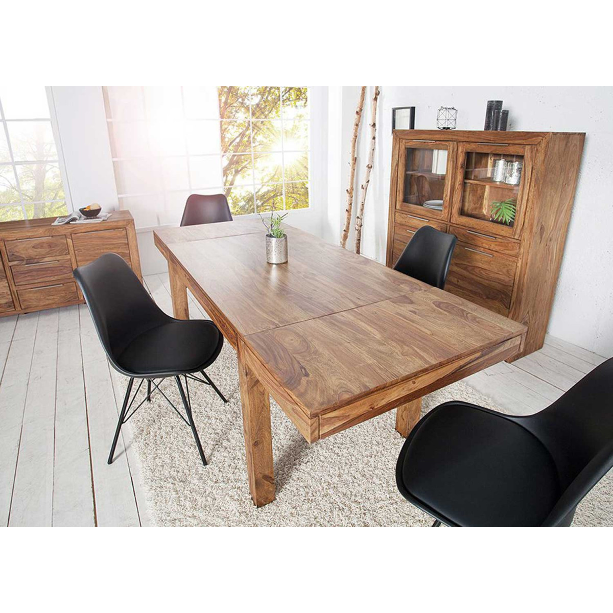 Table de repas avec allonges 120-200 cm bois massif sesham