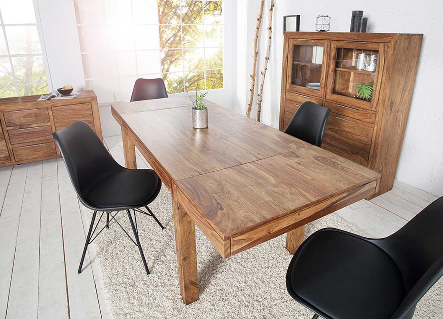 Table de repas avec allonges 120-200 cm bois massif sesham - Cbc