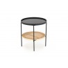 Table d'appoint rotin naturel et plateau rond noir