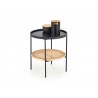 Table d'appoint rotin naturel et plateau rond noir