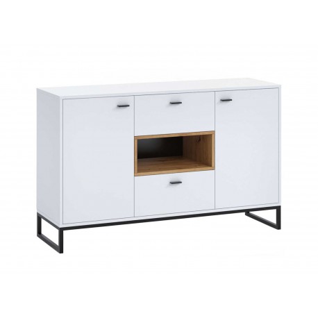 Meuble buffet blanc et bois 2 portes et 2 tiroirs