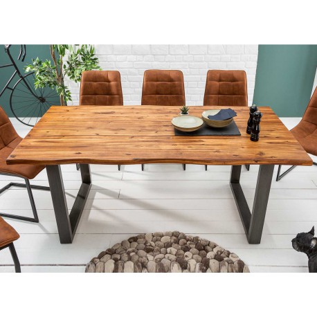 Table à manger ovale 220 cm bois foncé et métal noir - Cbc-Meubles