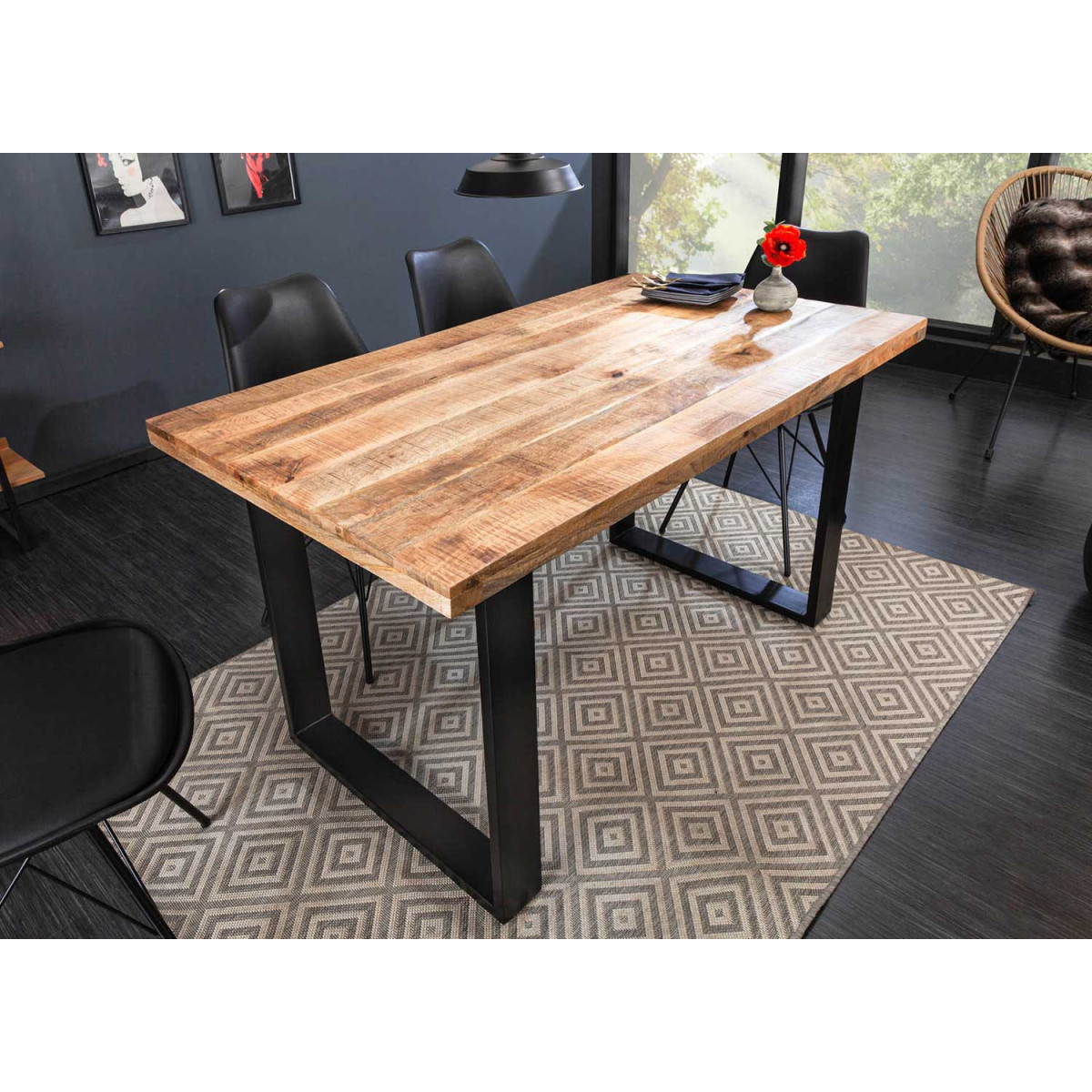 Table de repas avec allonges 120-200 cm bois massif sesham - Cbc-Meubles