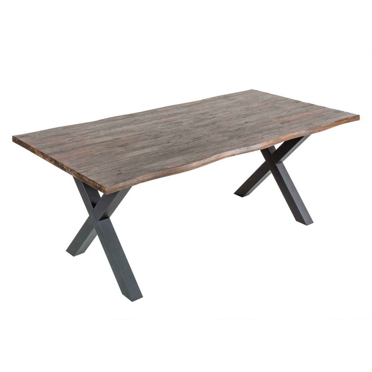 Table à manger rectangulaire acacia massif brun et pied métal noir