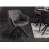 Chaises pivotantes avec accoudoirs velours gris foncé et pieds métal