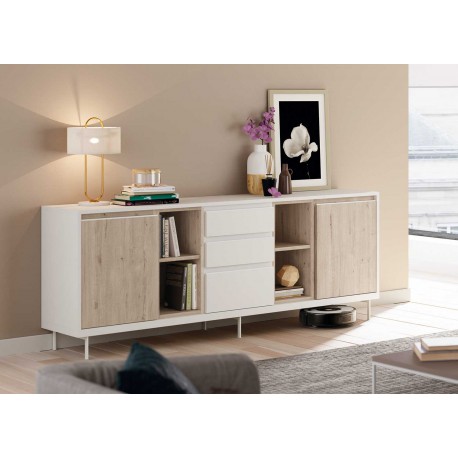 Grand buffet contemporain en bois blanc et chêne