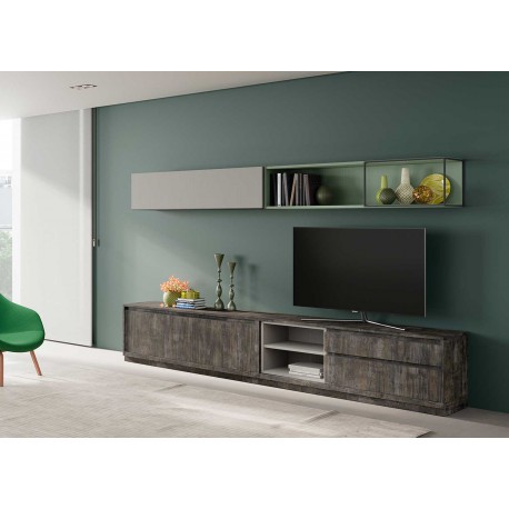 Meuble Télé moderne bois et gris 170 cm pour salon