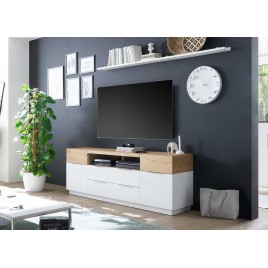 Meuble TV haut blanc laqué blanc mat et chêne 182 cm