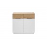 Commode 2 portes blanc laqué mat et bois