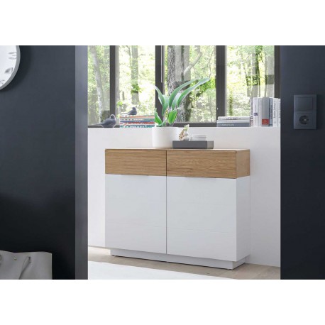 Commode 2 portes blanc laqué mat et bois - Cbc-Meubles