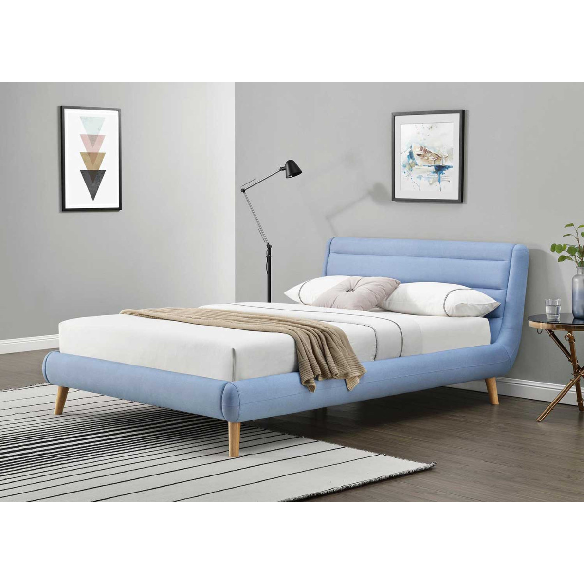 Lit tissu bleu couchage 140 cm