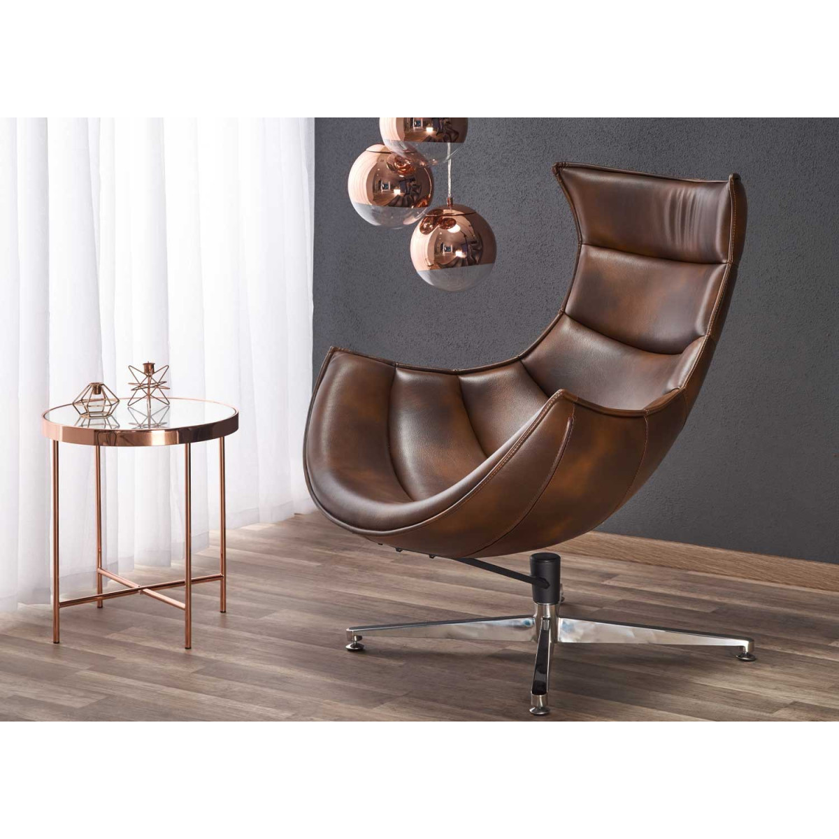 Fauteuil relax pivotant simili cuir marron