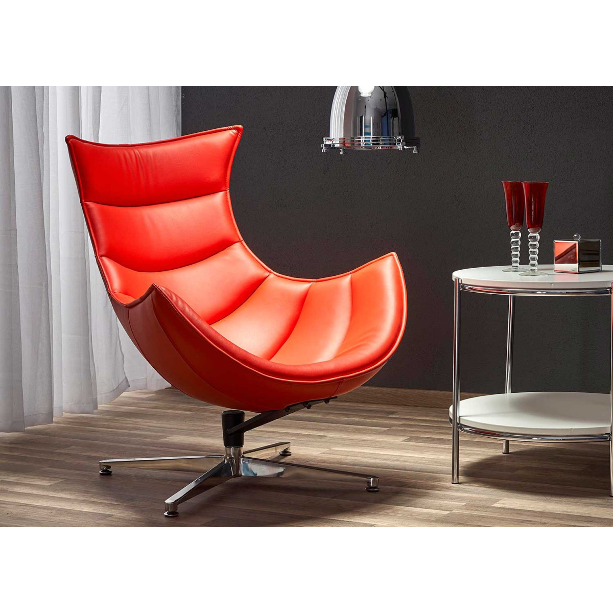 Fauteuil relax pivotant simili cuir rouge