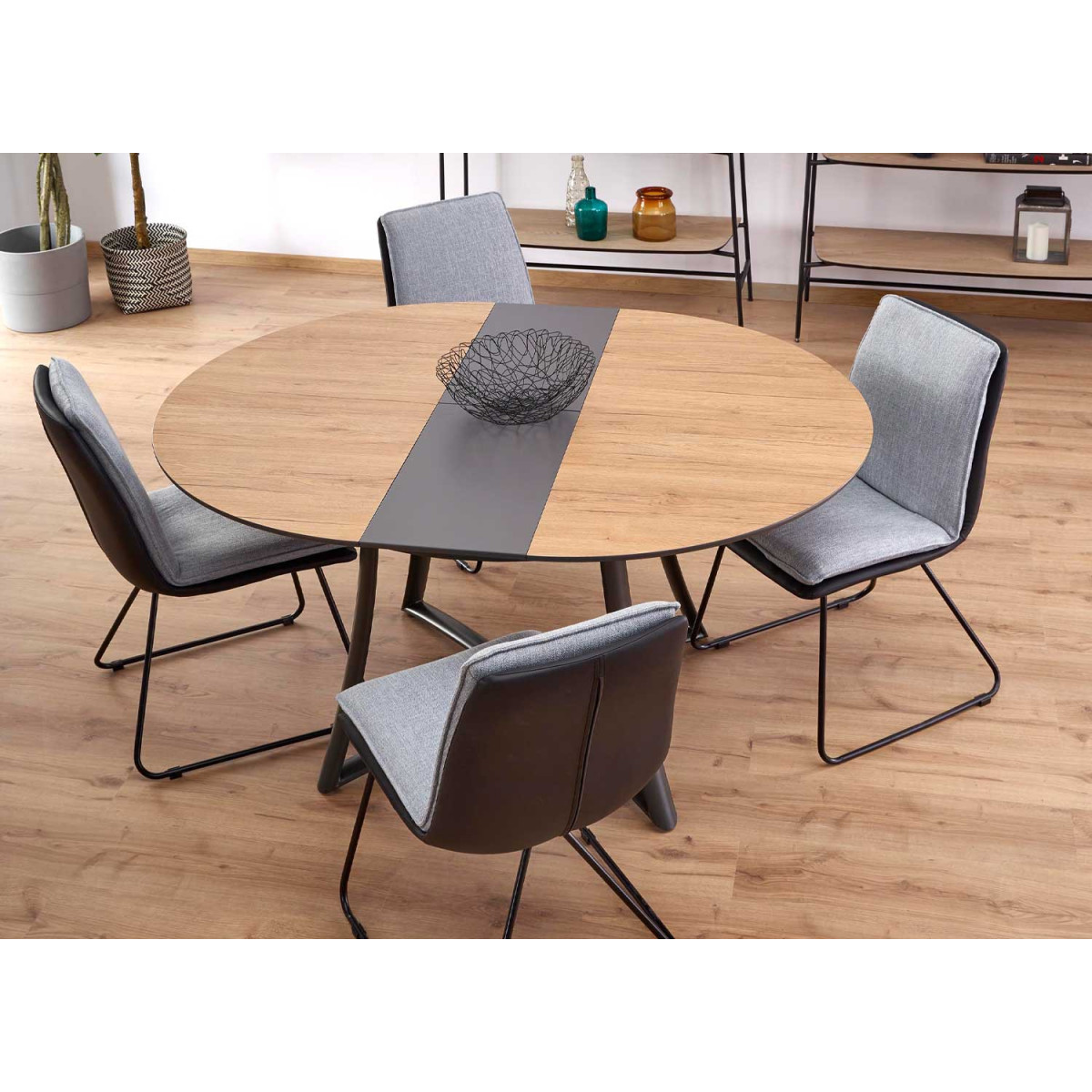 Table à manger ronde extensible chêne doré 6 personnes