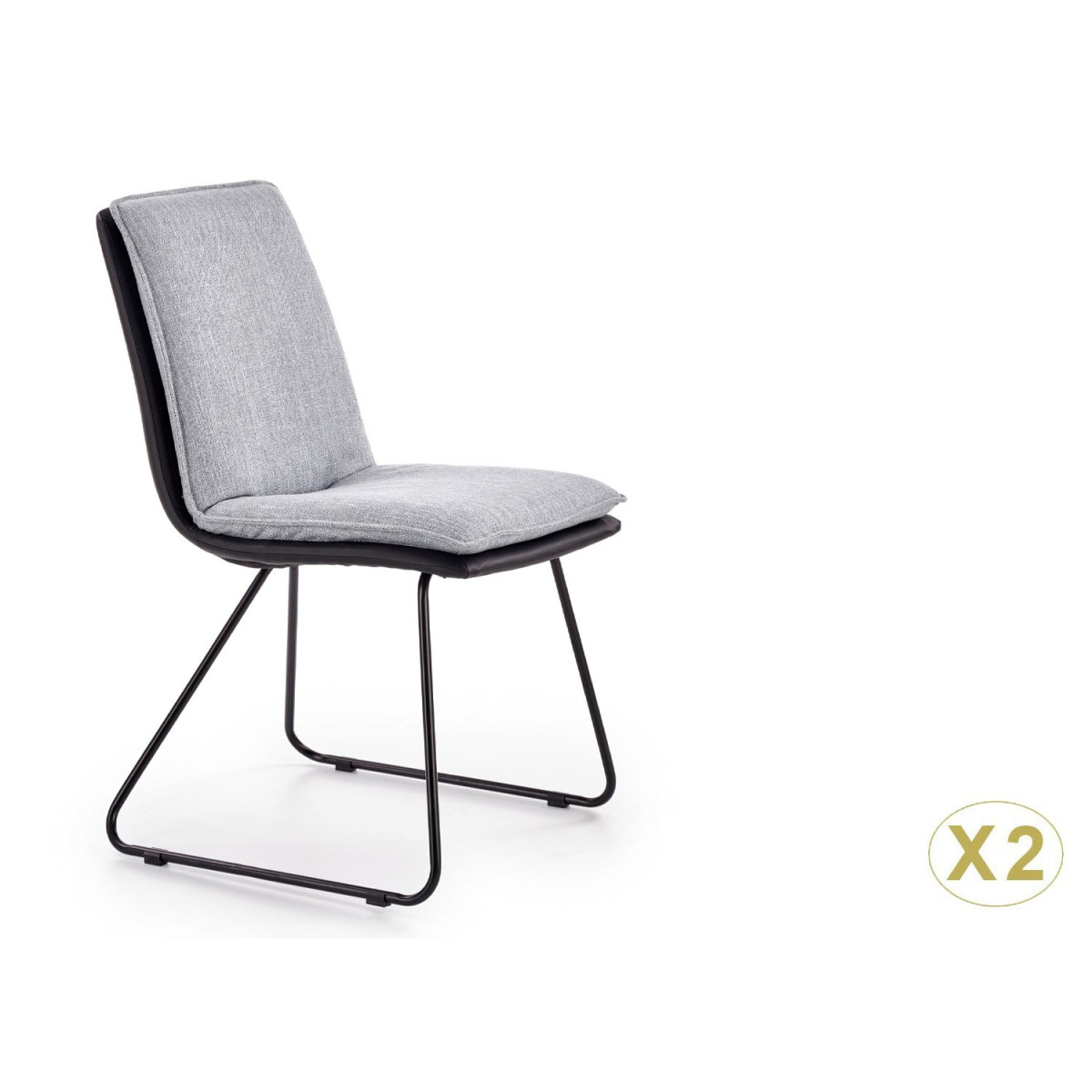 Chaise design simili cuir noir et tissu gris clair