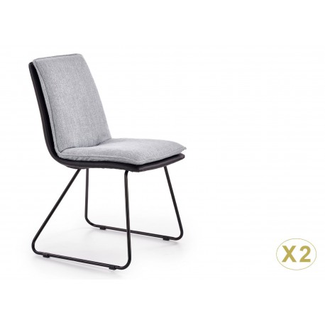 Chaise design simili cuir noir et tissu gris clair