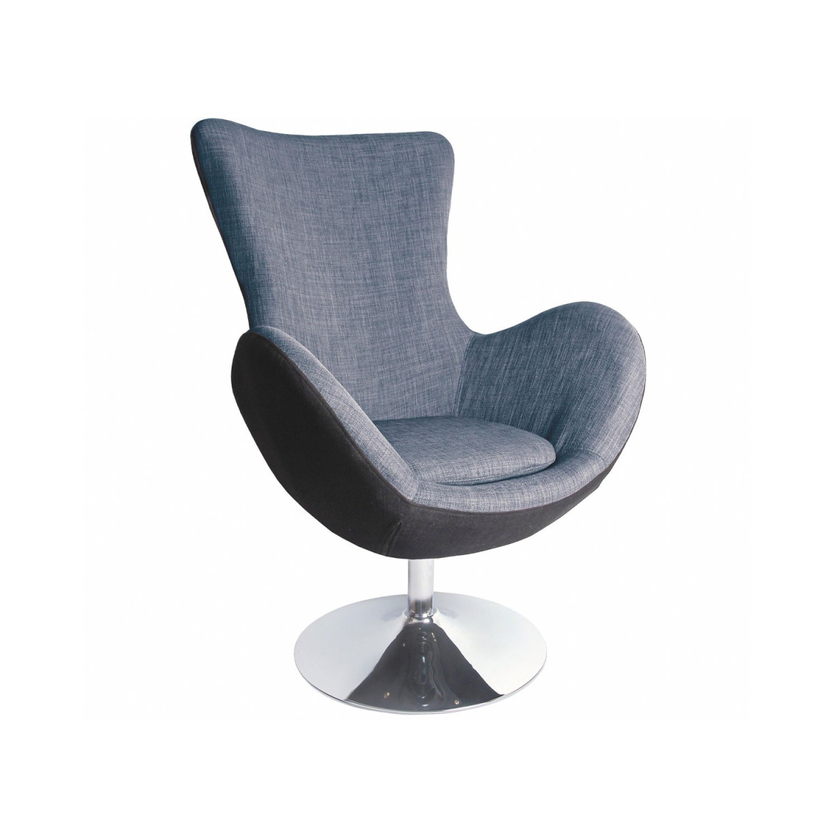 Fauteuil avec accoudoirs en tissu et pied central acier chromé