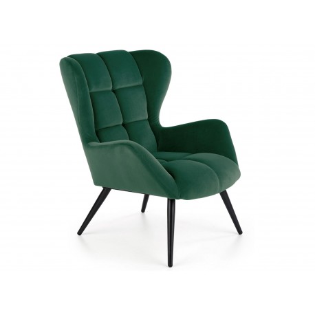 Fauteuil à oreilles en velours vert avec accoudoirs