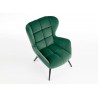 Fauteuil à oreilles en velours vert avec accoudoirs