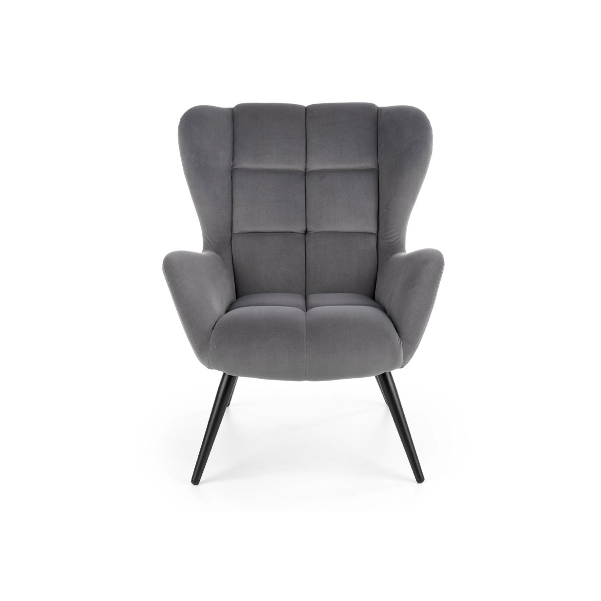 Fauteuil à oreilles en velours gris avec accoudoirs