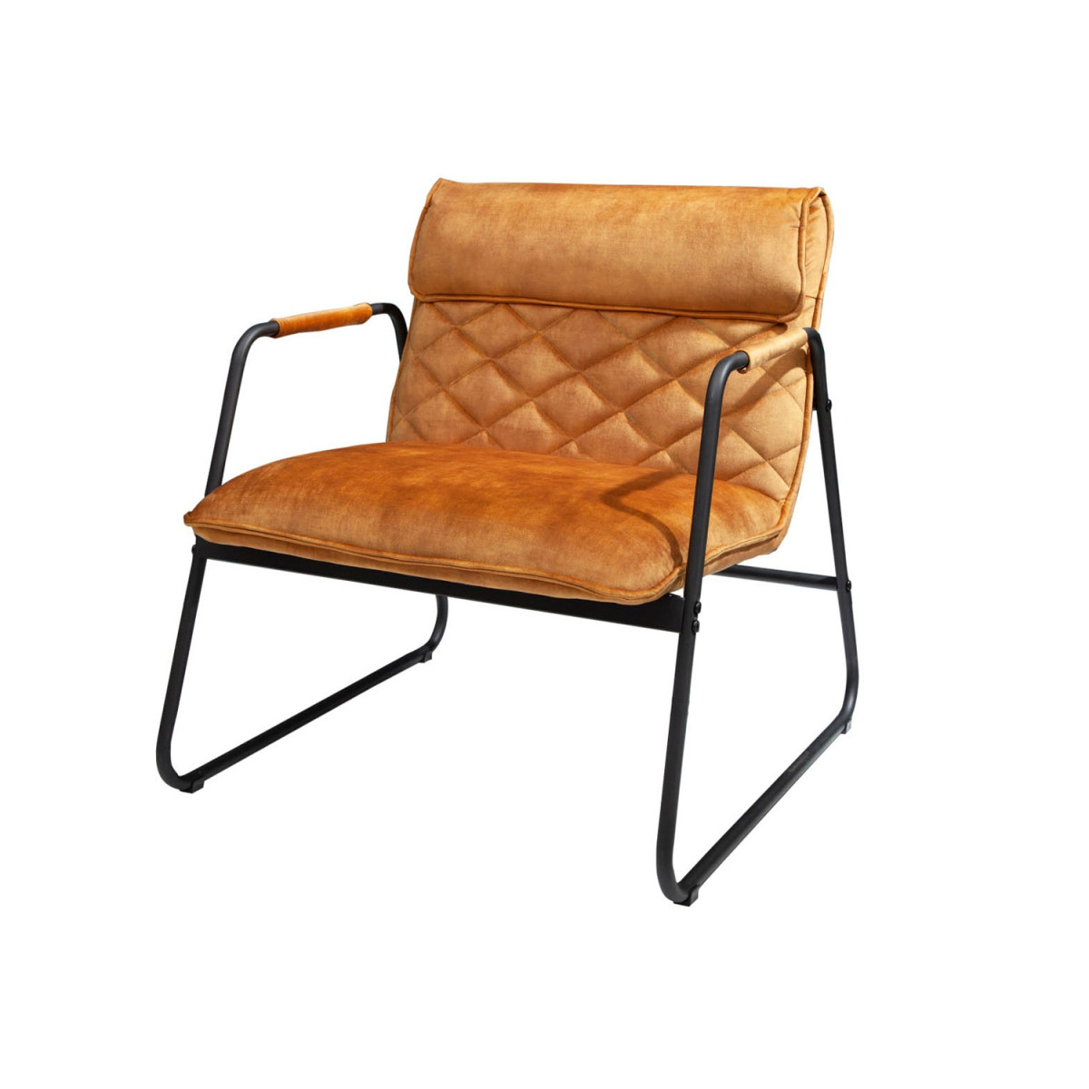 Fauteuil lounge en velours jaune moutarde