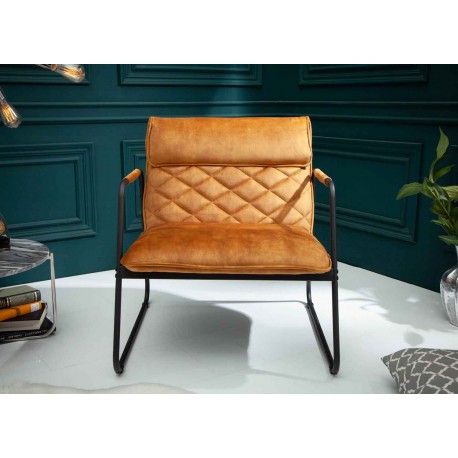 Fauteuil lounge en velours jaune moutarde