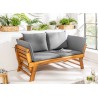 Banc de jardin modulable en acacia avec coussins gris