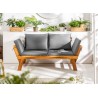 Banc de jardin modulable en acacia avec coussins gris